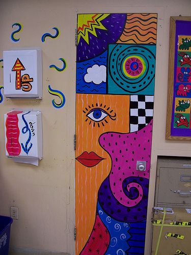 painted door in my classroom | another art teacher friend of… | Flickr Classroom Door Decorating Ideas, Art Classroom Door, Art Room Ideas, Decorating Doors, Classroom Door Decorating, Art Room Doors, Door Decorating Ideas, Classroom Decor Ideas, Classroom Decor Middle