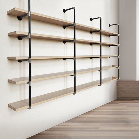 Pipe Shelf, Salon Suites, Building Furniture, Retail Shelving, Pipe Shelves, Table Shelves, Industrial Shelving, Boutique Interior, Pipe Fitting