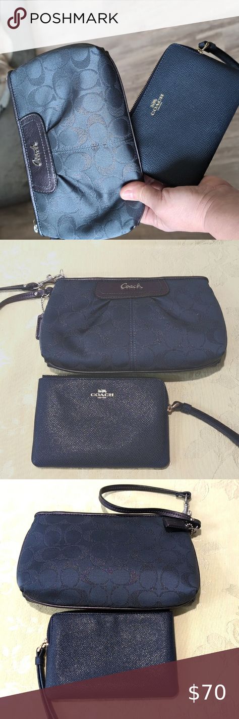 Coach Navy Bundle- 2 Items, 6x4" leather wristlet and 9x5" Pleated clutch