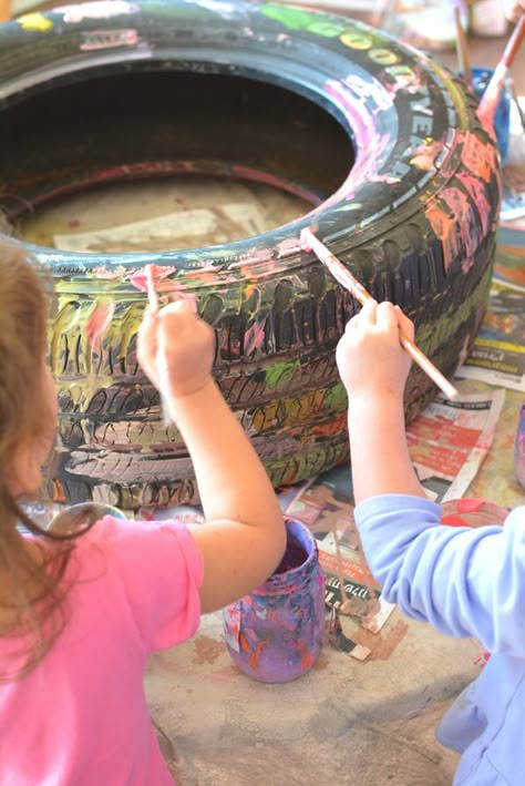 Tires On Playground, Container Art Painting, Reggio Transportation Activities, Car Sensory Play, Preschool Wheels Activities, Transporting Schema Activities, Wheel Study Preschool, Wheels Theme Preschool, Wheel Activities For Preschool