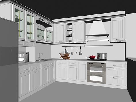 L Kitchen Layout, Kitchen Layout Design, Kitchen Cabinet Wall, Wall Hanging Cabinet, Oven Range Hood, 3d Kitchen Design, L Kitchen, Kitchen Construction, Cooking Stove