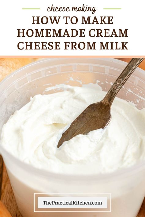 This easy homemade cream cheese recipe uses just three ingredients — whole milk, citric acid, and salt — to create a rich, creamy spread that's the perfect companion to any of my popular homemade bagel recipes. Easy Cheese Recipes Homemade, Cream Cheese Uses, Diy Cream Cheese, Cream Cheese Filling Recipe, Homemade Cream Cheese Recipe, Bagel Recipes, Bagel Spread, Cheese Recipes Homemade, Cheese Making Recipes