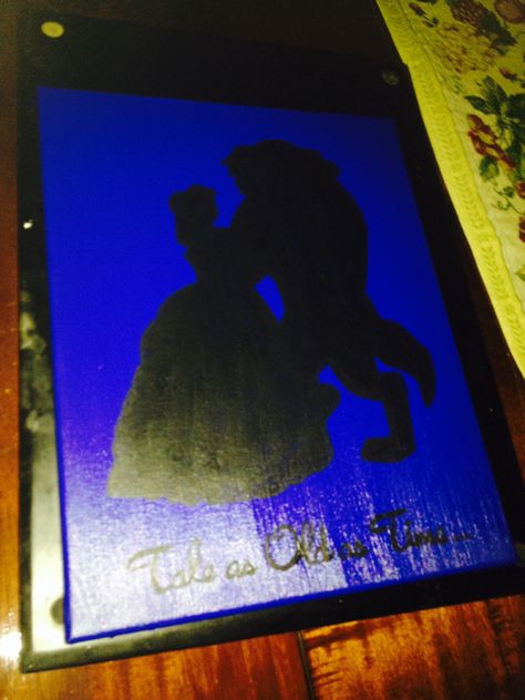 Finally made this!! Now I want to keep making more in different colors and characters !! --Beauty and the beast silhouette on canvas with acrylic paint! Beast Silhouette, Beauty And The Beast Silhouette, Beauty And The Beast Art, Beast Art, Canvas With Acrylic Paint, Diy Christmas Table, Beauty And Beast, Disney Silhouettes, Secondary Colors