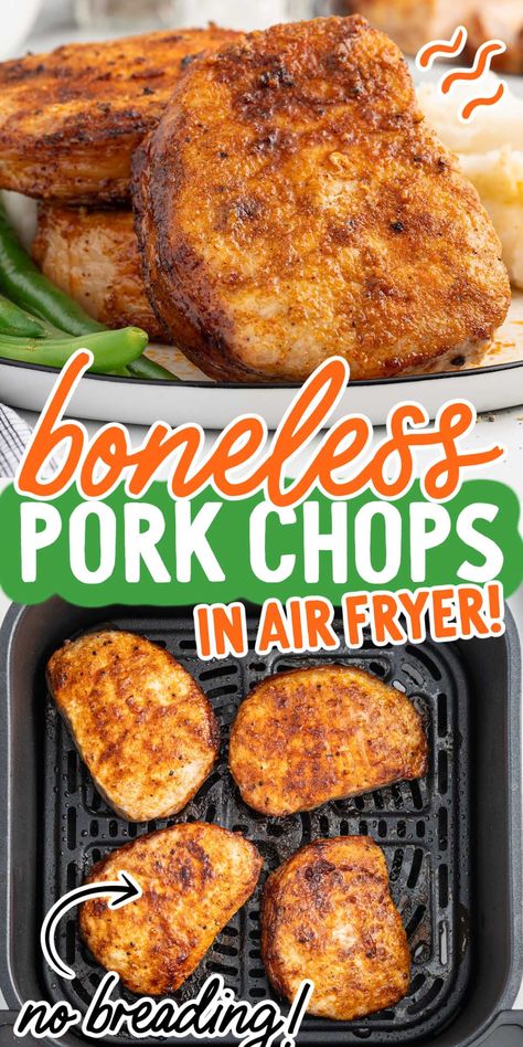 Pork Chops In Air Fryer, Fried Boneless Pork Chops, Air Fry Pork Chops, Air Fryer Recipes Pork, Boneless Pork Chop Recipes, Air Fryer Pork, Breaded Pork Chops, Air Fryer Pork Chops, Pork Rub