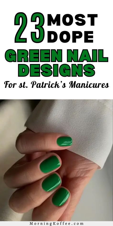 Whether you are celebrating St, Patrick’s day or not. Holiday is always perfect excuse to update your nail designs. And the St. Patrick day is unexceptionally, it’s a great holiday to bring back your green nail polish on theme. In this post I’ve got you more than Iconic pics for your St. Patrick nail designs of the legendary St. Patrick but more into lucky cloves leaves an playful green shades. don’t worry, all of these nail designs will look great gripping paint. Irish Green Nails, Nails For Ireland, Kelly Green Nail Ideas, Eagles Green Nails, Classy St Patricks Day Nails Simple, Tropical Green Nails, Nails St Patrick’s Day, March Nails Ideas St. Patrick's Day Green, Nail Designs In Green