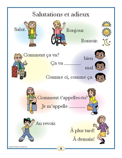 French Set of 4 Posters with Everyday Phrases - Salutations et adieux French Greetings, Useful Spanish Phrases, Useful French Phrases, Italian Greetings, Spanish Lessons For Kids, Greeting Poster, Italian Vocabulary, French Worksheets, Teaching Posters