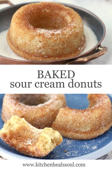 Homemade Donuts Recipe Baked, Baked Sour Cream Donut Recipe, Sour Cream Donuts Recipe, Donut Pan Recipe, Cream Donut Recipe, Sour Cream Donut, Homemade Donut, Donuts Recipes, Cake Donuts Recipe