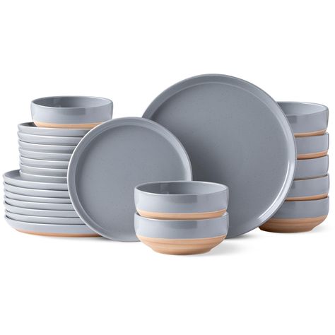 PRICES MAY VARY. HEALTHY & EXCELLENT VALUE : These dinnerware set are made of degradable clay making it free of lead and cadmium, NO need to worry about harmful substance leaching into your drinking and food, Twice fired premium ceramic make it sturdy, durable and chip-resistant for long use WHAT’S IN THE BOX: These series 24-piece dinnerware set includes 8Pcs 10.5” Dinner Plates, 8Pcs 8” Dessert Plates, 8Pcs 6.” (24 OZ) cereal bowls, making it a great set service for 8 MODERN DESIGN WITH HAND C Matching Plate Set, Wooden Plates And Bowls Set, Wooden Plates And Bowls, Clay Making, Outdoor Dinnerware, Plates And Bowls Set, Ceramic Dinnerware Set, Stoneware Dishes, How To Make Clay