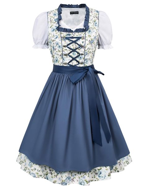 PRICES MAY VARY. 98%Cotton,2%Polyeste Imported Hand Wash Only 【3 Piece Costume】1*A Line Dress+1*cropped Tops+1*Apron. Wear together with 3 pcs costume will get a dashing and authentic Oktoberfest look on any girl, at any event. 【Feature】Cropped tops with short puff sleeve and sweetheart neckline.The dirndl dress with short sleeve and with lacing in the front to adjust for best fit.And side concealed zipper, detachable apronis. Great for beer festival 【Style】The cute design will make you more cha German Dirndl Dress, German Dress Dirndl, Halloween Cocktail, Oktoberfest Halloween, Oktoberfest Costume, Dirndl Blouse, Oktoberfest Party, Dirndl Dress, Short Puff Sleeve