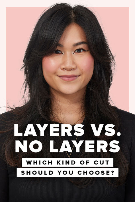 Unsure whether to opt for layers vs. no layers? Here, learn about the benefits of layered haircuts and blunt haircuts and discover how to determine which is right for you. Facial Framing Layers Medium Hair, Layers With No Styling, One Length Vs Layers Long Hair, No Layered Haircut, Layers Or No Layers, Haircuts With No Layers, Medium Haircut No Layers, Haircut No Layers Medium, Curling Face Framing Layers