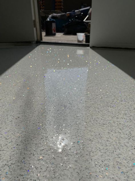 Glitter Countertop Kitchen Counters, Glitter Kitchen Countertops, Glitter Epoxy Floor, Concrete Floors In House, Glitter Floor, Sparkle Floor, Painting Kitchen Countertops, Epoxy Floor Designs, Floor Pattern Design