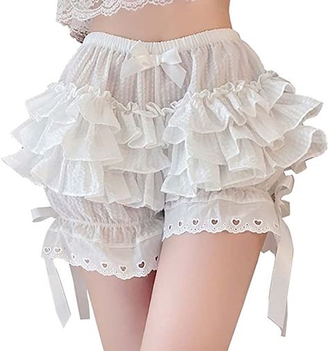 Nite closet Lolita Bloomer Shorts for Women Black Pettipants Ruffled Cotton Lace (White) at Amazon Women’s Clothing store Gaun Abad Pertengahan, Idee Cosplay, Bloomers Shorts, Stil Inspiration, Fete Anime, Mori Girl, Shorts For Women, Mode Inspo, Kawaii Clothes