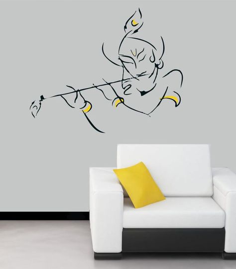 Lord Krishna Wall Art, God Wall Painting Ideas, Wall Painting Of Krishna, Radha Krishna Wall Painting Ideas, Krishna Wall Painting Ideas, Krishna Painting On Wall, Decoration Ideas For Wall, Krishna Line Art, Radha Krishna Wall Painting