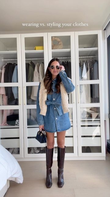 denim dress outfit Denim Dress Autumn Outfit, Denim Dress With Tights, Denim Dress Winter Outfit, Jean Dress Outfit Fall, Denim Fall Outfits, Denim Dress Outfit Winter, Denim Dress Outfit Fall, Denim Dress Winter, Jeans Dress Outfit