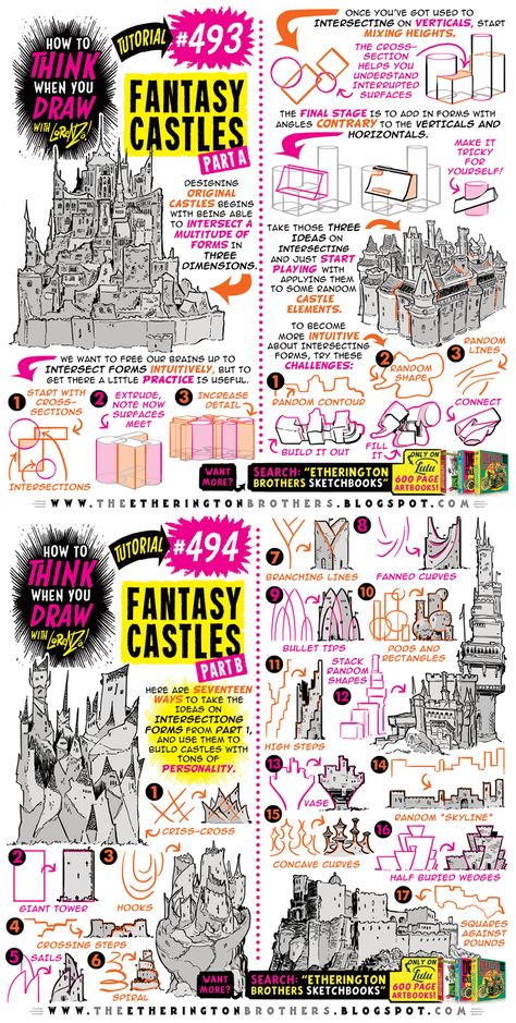 Fantasy Castles, Etherington Brothers, Mini Tela, Corak Menjahit, Castle Drawing, Comic Tutorial, Isometric Art, Background Drawing, Fantasy Castle