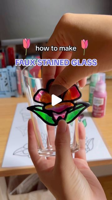 Lisa | Crafter & Fiber Artist on Instagram: "tutorial: how to make faux stained glass 🍷   this was highly requested - hope this helps! would love to see your stained glass creations 👀  🏷️: #fauxstainedglass #stainedglassart #artsandcrafts #diytutorial #craftersofinstagram" Staining Glass Diy, Fake Stained Glass Diy How To Make, Stained Glass Tutorials, Stained Glass Faux Diy, Diy Fake Stained Glass Projects, How To Make A Stained Glass Window, Faux Stain Glass Windows Diy, Glue Stained Glass Art, Stained Glass Art Tutorial