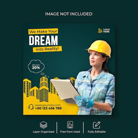 Construction agency instagram post banne... | Premium Psd #Freepik #psd #banner Building Advertising, Construction Banner, Engineering Poster, Dp Ideas, Agency Instagram, Restaurant Social Media, Instagram Advertising, Instagram Banner, Building Maintenance