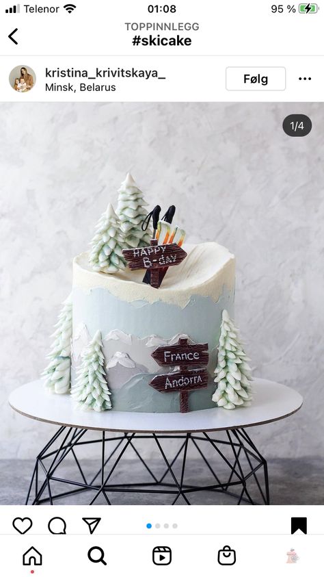 Skiing Cakes Birthdays, Mountain Themed Cake, Ski Themed Cake, Ski Slope Cake, Ski Cake Ideas, Snowboard Cake, Apres Party, Ski Cake, Winter Torte