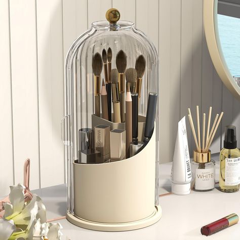 PRICES MAY VARY. Keep Brushes Clean: Covered makeup brush organizer protects brushes from dust and dirt Easy to Close: Different from other lid, sliding door cover allows you to close makeup brushes holder without having to hold the brushes together Easy to Access: 360 degrees rotating base makes it very easy to quickly find and switch out brushes Meet Different Needs: There are three compartments to divide up different styles of makeup brushes, lipsticks, eyeliners and other small cosmetic item Sliding Door Cover, Makeup Brush Organizer, Brush Organizer, Bathroom White, Makeup Brush Organization, Makeup Brush Holder, Vanity Bathroom, Door Cover, Cosmetic Items