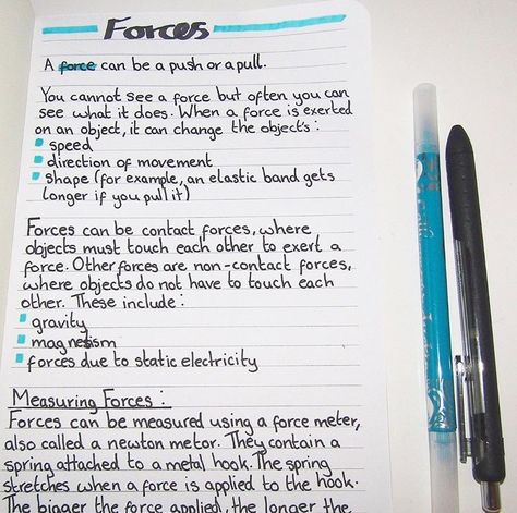 Some notes I made on forces Forces Notes Physics, Physics Notes Forces, Force And Motion Notes, Forces Physics Notes, Physics Forces Notes, Force And Pressure Notes, Force Notes, Gcse Notes, Neat Notes