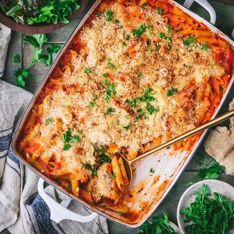 Dump-and-Bake Chicken Parm Casserole - The Seasoned Mom Vegan Baked Ziti, Dump And Bake Chicken, Dump And Bake, Parmesan Casserole, Baked Rigatoni, Chicken Tikka Masala Recipes, Chicken Parmesan Casserole, The Seasoned Mom, Bake Chicken