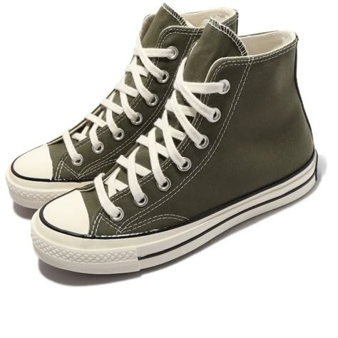 Converse Chuck 70 Hi Vintage Canvas Utility Green Egret Sneaker Mens Size 8.5 Women’s 10.5 High Top Converse Green, Grunge Style Shoes, Aesthetic Green Shoes, Dark Green High Top Converse, High Top Converse Shoes, Grungy Shoes, Green Shoes Png, Fairy Grunge Shoes, Goblincore Shoes