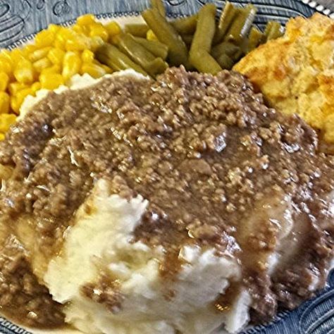 Hamburger Gravy Over Mashed Potatoes, Easy Hamburger Gravy, Ground Beef And Gravy, Hamburger Gravy Recipe, Beef And Gravy, Hamburger Gravy, Barbecue Pork Ribs, Over Mashed Potatoes, Easy Hamburger