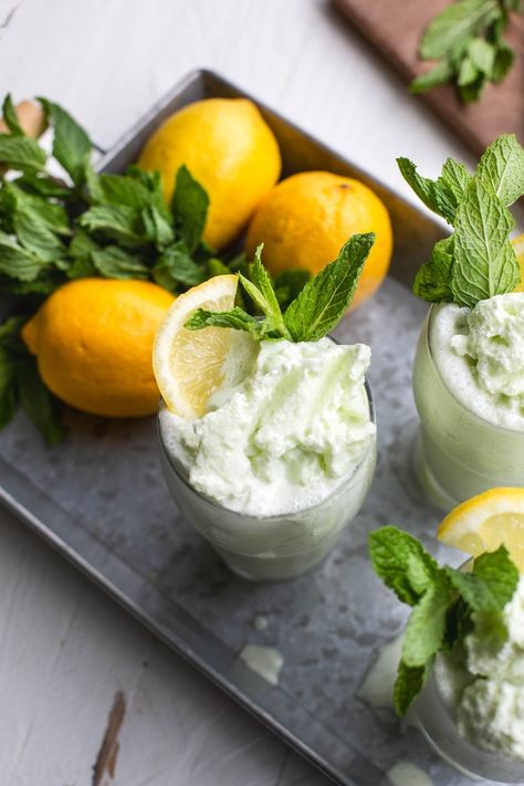 Boozy Frozen Whipped Mint Lemonade — My Diary of Us Whipped Lemonade, Mint Lemonade, My Diary, Lemon Wedge, Summer Cocktail, Slushies, Summer Cocktails, Fresh Mint, Low Sugar