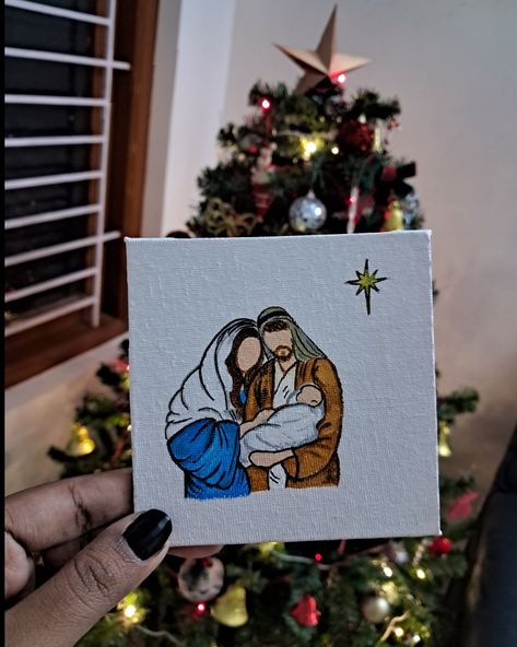 Mother Mary Joseph And Infant Jesus 4 inch acrylic canvas painting Modern art God Painting Canvas, Christmas Paintings Acrylic, Family Art Painting, Crafts To Donate, Christmas Paintings On Canvas Acrylics, Watercolor Nativity, Jesus Christ Drawing, Canvas Painting Modern Art, Landscape Journal