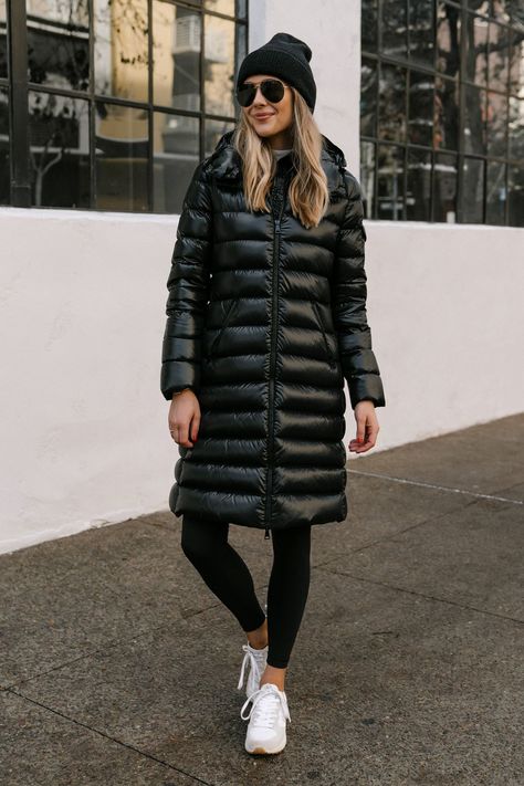 Fashion Jackson Wearing Black Moncler Moka Quilted Down Long Parka Black Leggings Veja Venturi Sneakers Black Beanie Celine Aviator Sunglasses Winter Coat Street Style, moncler jacket, puffer jacket styling, winter puffer jacket, winter parka jacket, black beanie womens outfit, athleisure all black outfit, veja sneaker outfit, dad sneakers veja outfit, new year resolution, fitness outfit, chic fitness look Veja Venturi Outfit Women, Veja Venturi Sneakers Outfit, Quilted Puffer Jacket Outfit, Veja Venturi Outfit, Black Long Puffer Jacket Outfit, Winter Coat Street Style, Veja Venturi Sneakers, Sunglasses Winter, Veja Venturi