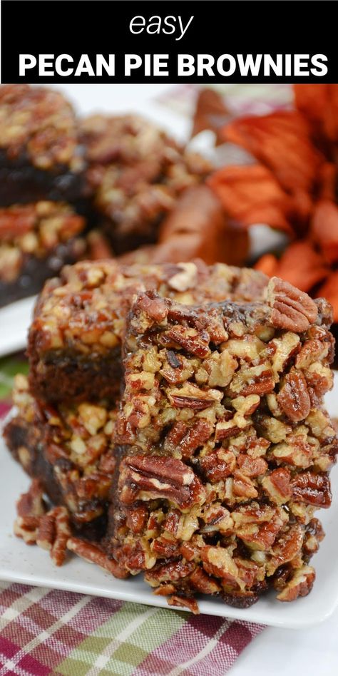 Pecan Pie Brownies Recipe, Recipe For Pecan Pie, Pecan Brownies Recipe, Thanksgiving Meal Prep, Boxed Brownie Recipes, Cake Mix Brownies, Pecan Pie Brownies, Brownie Bites Recipe, Pecan Brownies