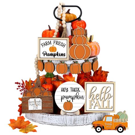 PRICES MAY VARY. Delicate Fall Decor Set: you will receive 1 set (17 pieces) of Thanksgiving fall tiered tray decor in the package, offering sufficient quantity and rich combinations for you to make beautiful decorations for your trays and tables; Please note that the tiered tray is not included Show Fall Charms: this wooden tiered tray decor set is characterized by the theme of fall and adopts warm colors and various exquisite and distinctive elements, such as pumpkins, broom, lantern and cute Fall Tiered Tray Decor, Thanksgiving Pumpkin, Decor Thanksgiving, Autumn Harvest, Tiered Tray Decor, Tiered Tray, Tray Decor, Pumpkins, Farmhouse Decor