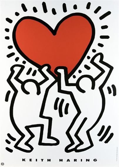 Artwork by Keith Haring, Heart, Made of Photolithography as a poster on paper Keith Haring Wallpaper, Keith Haring Tattoo, Haring Tattoo, Keith Haring Prints, Keith Haring Inspired, Keith Haring Heart, Keith Haring Poster, Pop Art Tattoos, Keith Haring Art