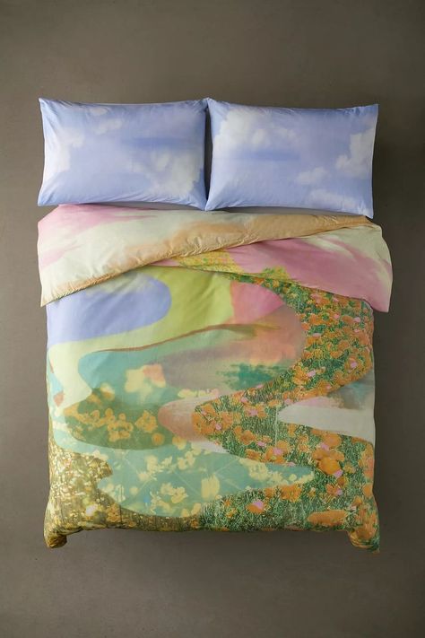 Bring the outdoors into your home with this landscape bedding. Made from super soft cotton this duvet set is complete with an artistic landscape print all over. Duvet Covers Urban Outfitters, Unique Bedding Sets, Uo Home, Bedroom Essentials, Double Duvet, Dorm Decor, Linen Closet, Bedroom Inspo, Duvet Sets