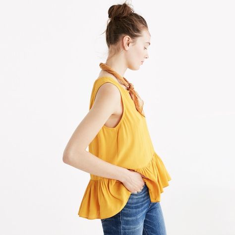 Peplum Tank Top Peplum Tank Top, Mustard Yellow Color, Jeans Shoes, Madewell Top, Mustard Yellow, Yellow Color, Madewell, Mustard, Open Shoulder Tops