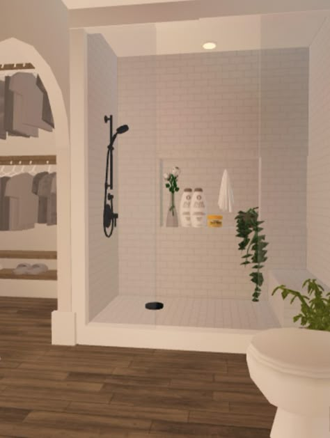 Bloxburg Bathroom Ideas Simple, Aesthetic Bloxburg Bathroom Ideas, Blockburg Bathroom Idea, Bloxburg Bathroom No Gamepasses, Cottage Core Bathroom Bloxburg, Boo Burg Bathroom Ideas, Bloxburg House Driveway, Outer Banks Bloxburg House, Blox Burg Bathroom Ideas