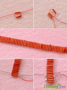 Weave a red tube bead bracelet cord Tube Bead Bracelet, Seed Bead Bracelets Tutorials, Bracelet Cord, Beaded Necklace Patterns, Beaded Bracelets Tutorial, Seed Bead Bracelet, Gelang Manik, Beaded Jewelry Tutorials, Beads Bracelet Design