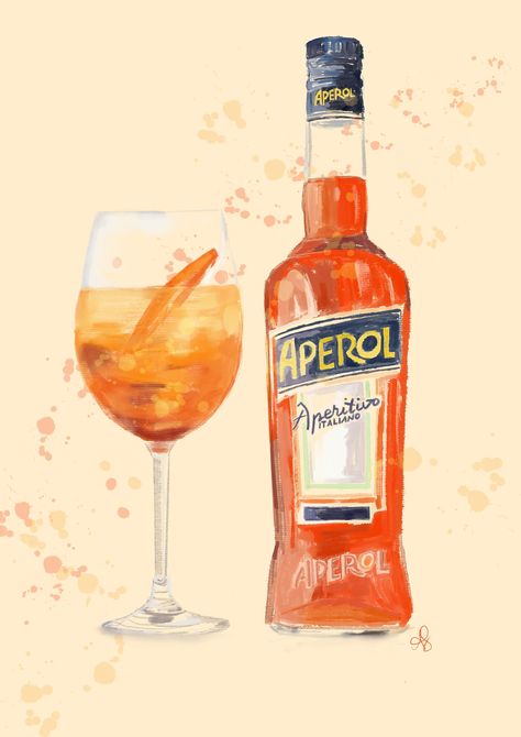 Dream of summer patios with a cool fizzy Aperol Spritz in hand... Aperol Spritz Picture, Aperol Spritz Wallpaper, Bling Painting, Aperol Spritz Aesthetic, Italian Spritz, Summer Spritz, Drink Art, Bottle Drawing, Summer Patio