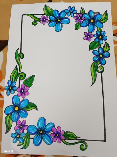 1st Page Of Project File, Drawing File Cover Decoration Ideas, Cover Design For Project File, Project File Border Design, Flower Border Design Aesthetic, File Border Design, Lola Dupre, Floral Design Drawing, Boarders Designs For Projects