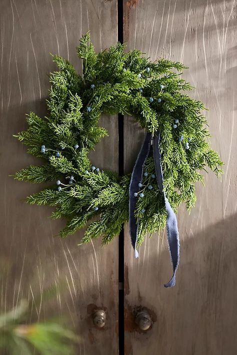 Shop: Christmas Trees, Trim the Tree, Ornaments, and Decorate | Terrain Small Faux Wreath, Wreath Over Shade, Boxwood Wreaths For Christmas, Mini Cypress Wreath, Wreaths For Peaks Of House Outside, Wreaths On Blinds, Christmas Wreath Contemporary, Small Outdoor Wreaths, Flat Window Wreaths