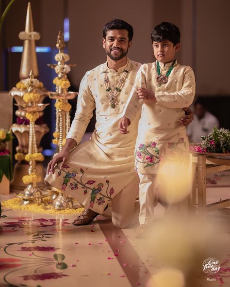 Father Son Twinning Indian Wear, Dhoti Function For Boys, Dhoti Ceremony For Boys, Dhoti Function, Bridegroom Outfits, Baby Boy Fashion Clothes, Father Son Outfits, Kids Indian Wear, Kids Dress Boys