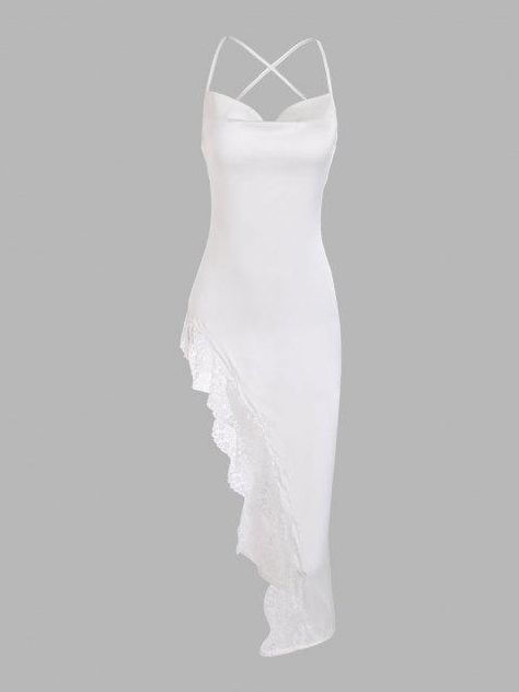 White Dress Aesthetic Party, White Party Dress Cocktail, Aphrodite Dress, Asymmetrical Collar, Wedding Silhouette, Casual Kimono, Asymmetric Dress, Sleeveless Dresses, Lace Bodycon Dress