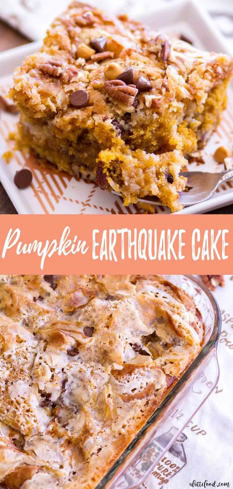 Thanksgiving Easy Desserts Simple, Pumpkin Desserts Easy Simple, Simple Thanksgiving Desserts, Simple Fall Desserts, Gooey Pumpkin Cake, Pumpkin Desserts Easy, Pumpkin Earthquake Cake, Earthquake Cake Recipes, Cake Fall