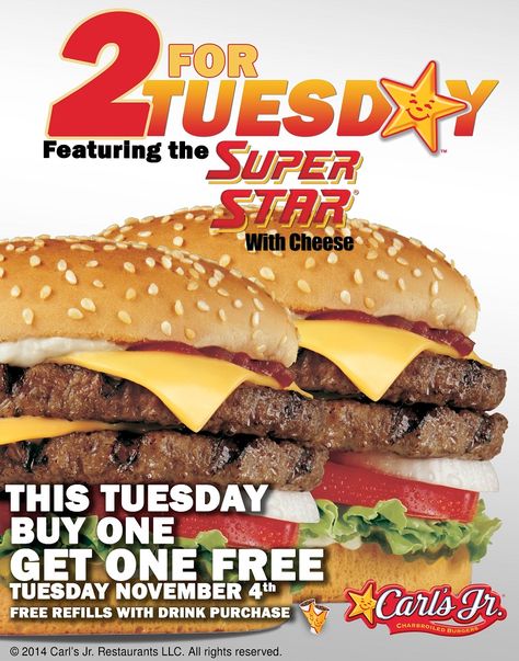 This Tuesday Buy One Super Star & Get One Free Homemade Beef Burgers, Carl’s Jr., Carl's Jr, Nassau Bahamas, Homemade Beef, Beef Burgers, Super Star, Nassau, Bahamas