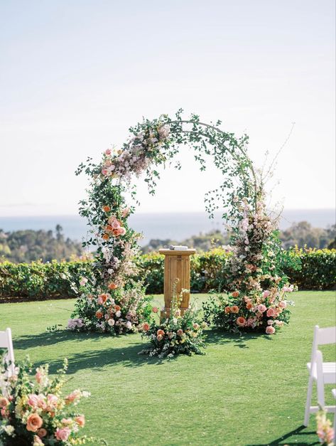 Curved Wedding Arch, Circle Arbor Wedding Flowers, Circular Floral Arch Wedding, Circle Arch Wedding Wisteria, Floral Ground Arbour, Ground Floral Arch Ceremony, Floral Arch Wedding, Bright Wedding Flowers, Colorful Wedding Flowers