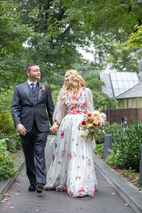 Whimsical, Colorful Floral Wedding Dress Traditional Mexican Wedding Dress, Traditional Mexican Wedding, Colorful Floral Wedding, Mexican Wedding Dress, Nontraditional Wedding Dress, Embroidered Wedding Dress, Eclectic Wedding, Boda Mexicana, Alternative Wedding Dresses