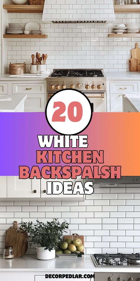 Elevate your kitchen with 20 elegant white backsplash ideas. From classic subway tiles to modern textures, find the perfect backdrop for your culinary space. #WhiteBacksplash #KitchenDesign Kitchen With White Tile Backsplash, Tile To Ceiling In Kitchen, Kitchen Remodel Backsplash Ideas, Modern Subway Tile Backsplash, White Tile Backsplash Kitchen, Elegant Kitchen Design Modern, White Kitchen Cabinets Backsplash Ideas, White Subway Tile Kitchen Backsplash, White Backsplash Ideas