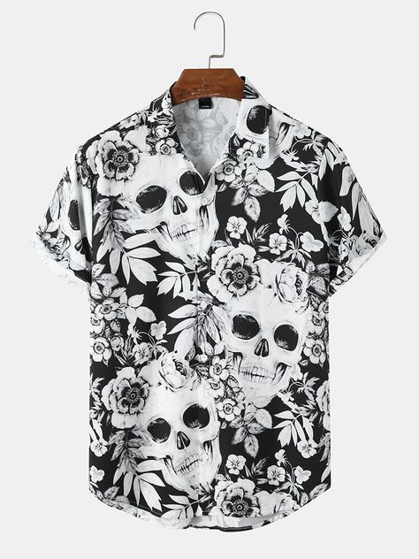 Short Sleeve Tops Casual, Mens Printed Shirts, Summer Streetwear, Floral Print Shirt, Vintage Mode, Short Sleeve Pattern, Drawing Clothes, Summer Design, Streetwear Women