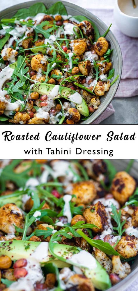 Roasted Veg Salad, Veg Salad Recipes, Salad With Tahini Dressing, Middle Eastern Salads, Roasted Cauliflower Salad, Middle East Recipes, Vegetarian Salads, Cauliflower Salad, Vegan Salad Recipes