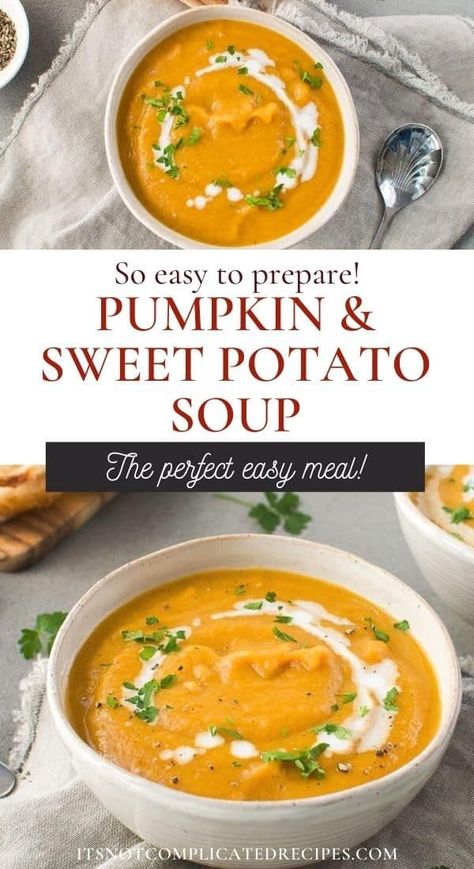 Pumpkin Sweet Potato Soup, Pumpkin Sweet Potato, Spiced Pumpkin Soup, Soup Paleo, Golden Bowl, Sweet Potato Soup Recipes, Dairy Free Pumpkin, Pumpkin Soup Recipe, Spiced Pumpkin